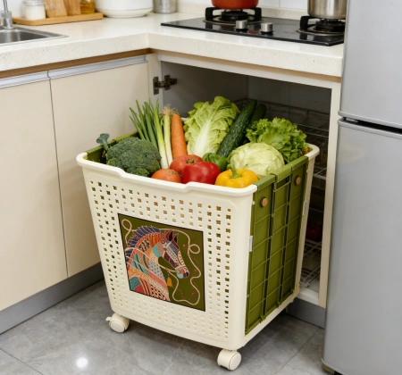 Retro printed folding storage basket with wheels, household dirty clothes basket, toy and sundries storage basket Retro printed folding storage basket with wheels, household dirty clothes basket, toy and sundries storage basket